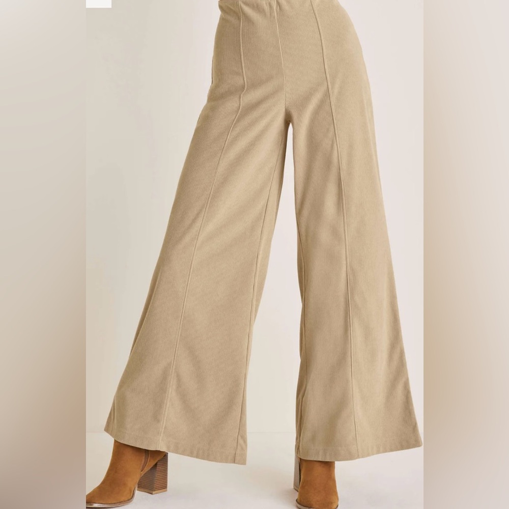 Venus Tan Wide-Leg Corduroy Trousers